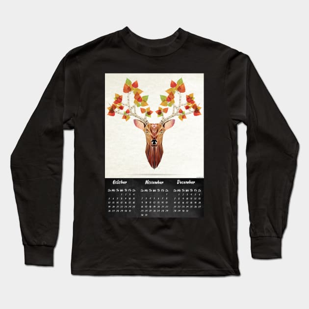 deer autumn calendar 2020 Long Sleeve T-Shirt by Manoou